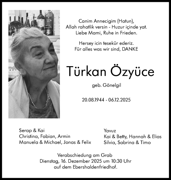 Traueranzeige von Türkan Özyüce von Eßlinger Zeitung