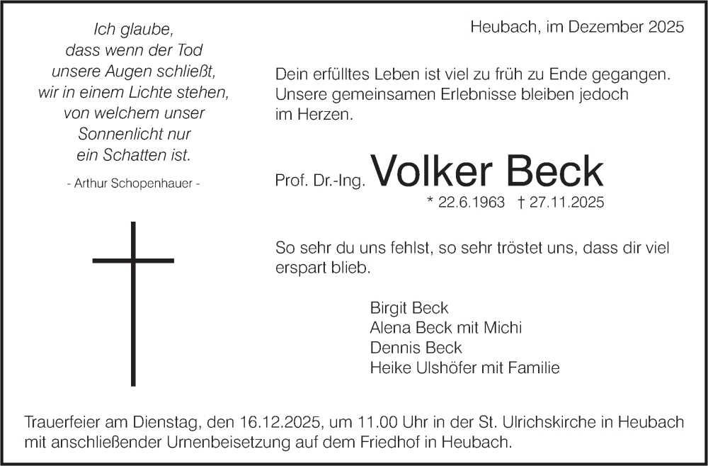  Traueranzeige für Volker Beck vom 11.12.2025 aus Marbacher Zeitung