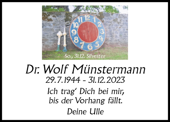 Traueranzeige von Wolf Münstermann von Eßlinger Zeitung