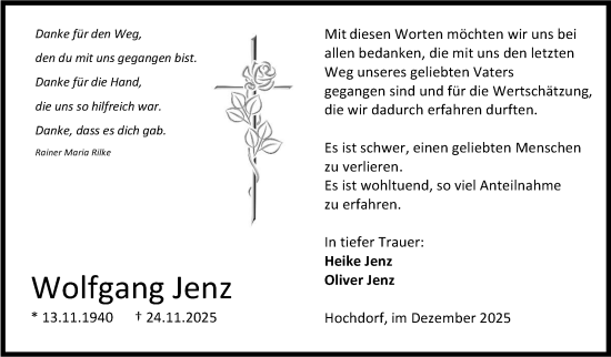 Traueranzeige von Wolfgang Jenz von Eßlinger Zeitung