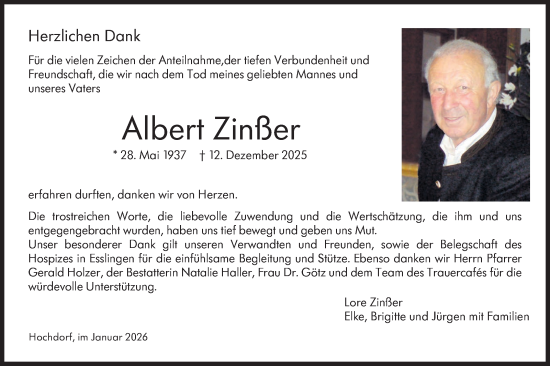 Traueranzeige von Albert Zinßer von Eßlinger Zeitung