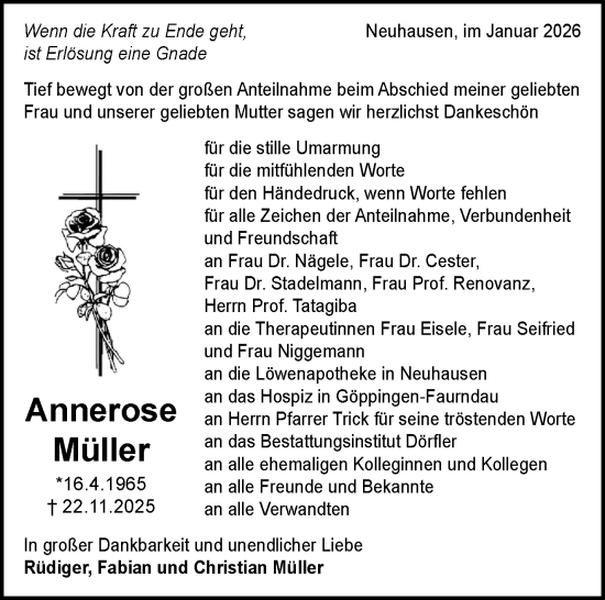 Traueranzeige von Annerose Müller von Eßlinger Zeitung