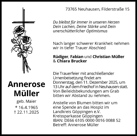 Traueranzeige von Annerose Müller von Eßlinger Zeitung