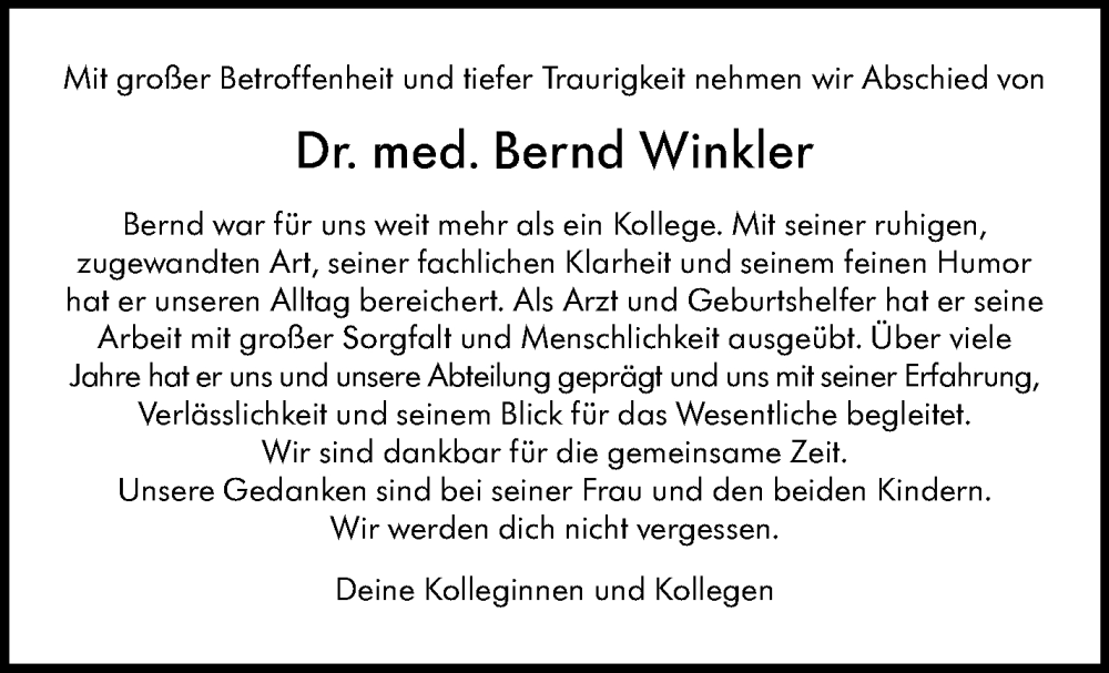  Traueranzeige für Bernd Winkler vom 10.01.2026 aus Stuttgarter Zeitung / Stuttgarter Nachrichten
