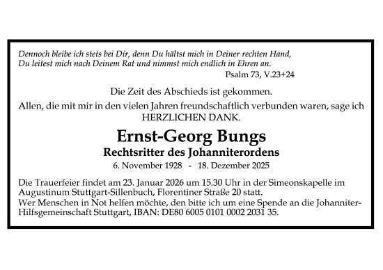 Traueranzeige von Ernst-Georg Bungs von Stuttgarter Zeitung / Stuttgarter Nachrichten
