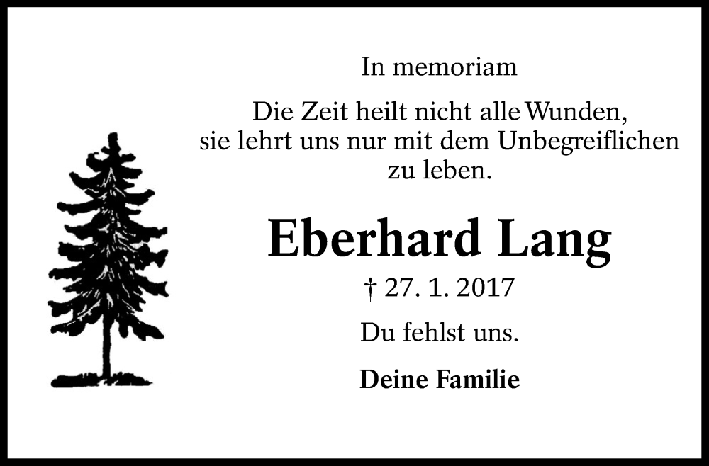  Traueranzeige für Eberhard Lang vom 27.01.2026 aus Eßlinger Zeitung