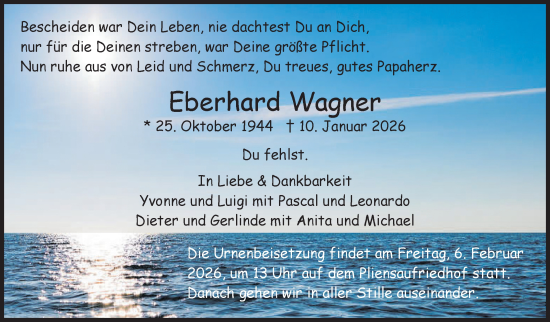 Traueranzeige von Eberhard Wagner von Eßlinger Zeitung