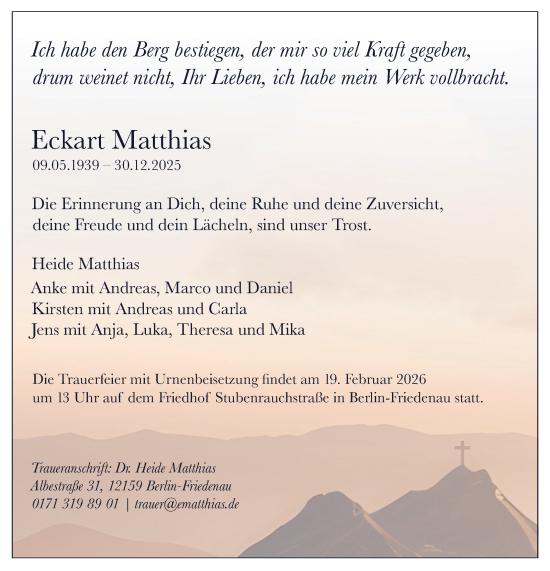 Traueranzeige von Eckart Matthias von Leonberger Kreiszeitung / Strohgäu Extra