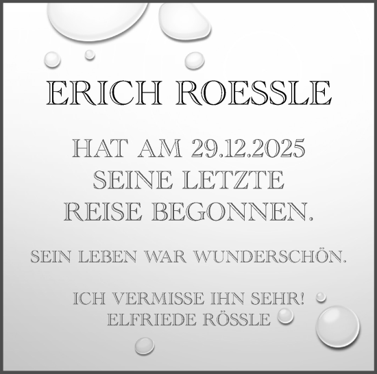 Traueranzeige von Erich Roessle von Stuttgarter Zeitung / Stuttgarter Nachrichten