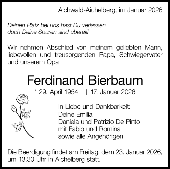 Traueranzeige von Ferdinand Bierbaum von Eßlinger Zeitung