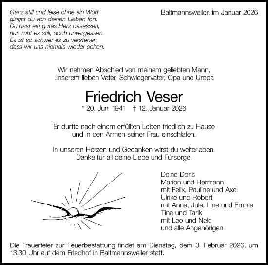 Traueranzeige von Friedrich Veser von Eßlinger Zeitung