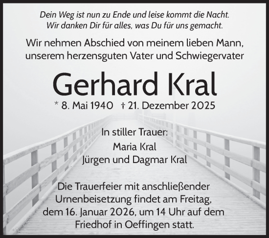 Traueranzeige von Gerhard Kral von Stuttgarter Zeitung / Stuttgarter Nachrichten