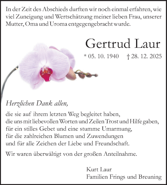 Traueranzeige von Gertrud Laur von Kreiszeitung Böblinger Bote