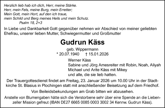 Traueranzeige von Gudrun Käss von Eßlinger Zeitung