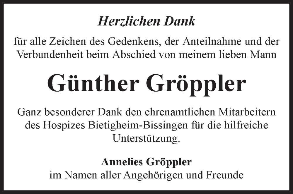  Traueranzeige für Günther Gröppler vom 04.12.2025 aus Stuttgarter Zeitung / Stuttgarter Nachrichten