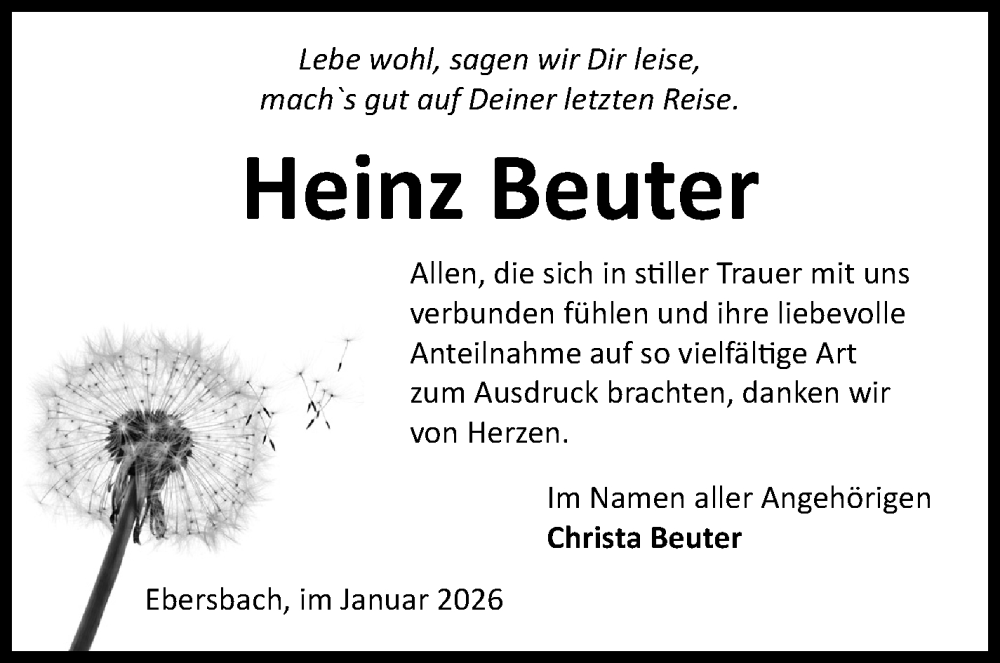  Traueranzeige für Heinz Beuter vom 22.01.2026 aus Eßlinger Zeitung