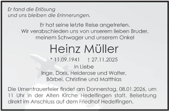 Traueranzeige von Heinz Müller von Stuttgarter Zeitung / Stuttgarter Nachrichten