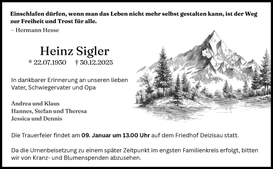 Traueranzeige von Heinz Sigler von Eßlinger Zeitung
