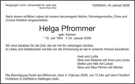 Traueranzeige von Helga Pfrommer von Eßlinger Zeitung