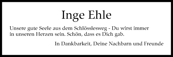 Traueranzeige von Inge Ehle von Eßlinger Zeitung