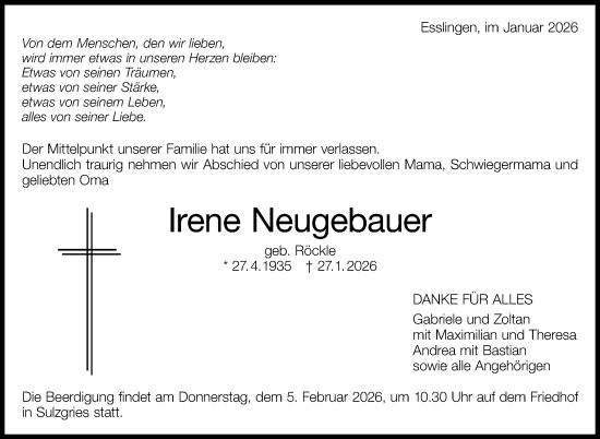 Traueranzeige von Irene Neugebauer von Eßlinger Zeitung