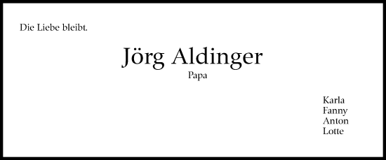 Traueranzeige von Jörg Aldinger von Stuttgarter Zeitung / Stuttgarter Nachrichten