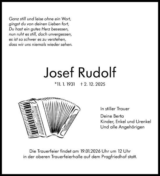 Traueranzeige von Josef Rudolf von Stuttgarter Zeitung / Stuttgarter Nachrichten