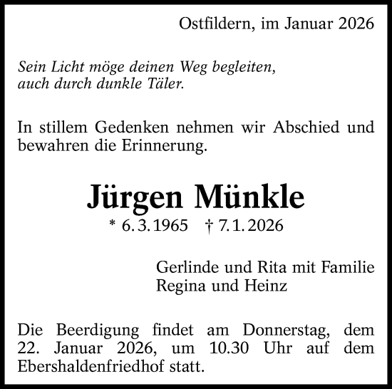 Traueranzeige von Jürgen Münkle von Stuttgarter Zeitung / Stuttgarter Nachrichten