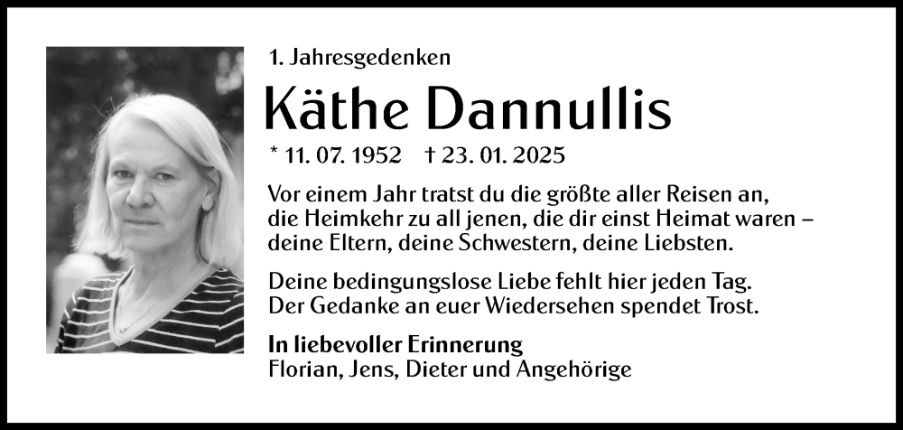 Traueranzeige für Käthe Dannullis vom 23.01.2026 aus Stuttgarter Zeitung / Stuttgarter Nachrichten