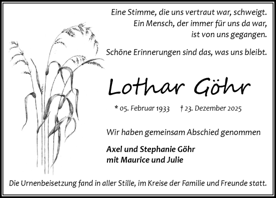 Traueranzeige von Lothar Göhr von Eßlinger Zeitung