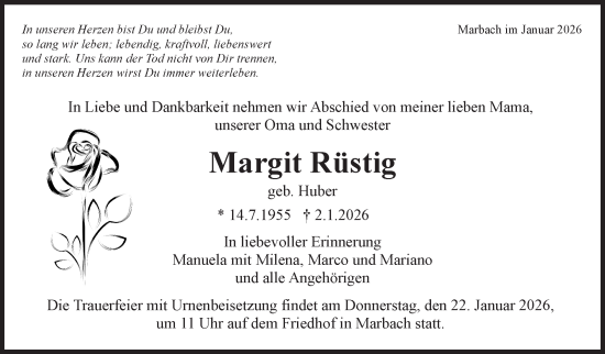 Traueranzeige von Margit Rüstig von Marbacher Zeitung