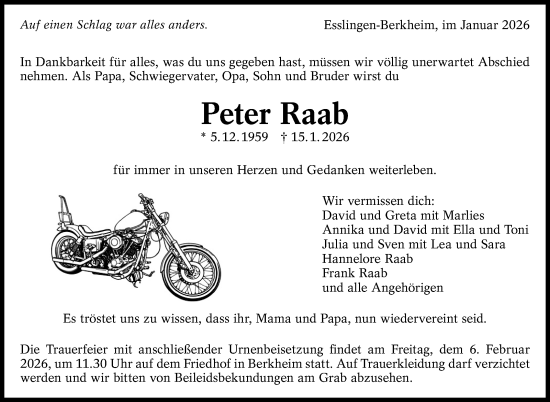 Traueranzeige von Peter Raab von Eßlinger Zeitung