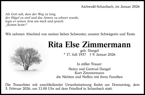 Traueranzeige von Rita Else Zimmermann von Eßlinger Zeitung