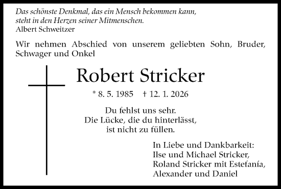 Traueranzeige von Robert Stricker von Stuttgarter Zeitung / Stuttgarter Nachrichten