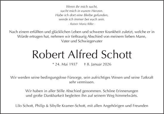 Traueranzeige von Robert Alfred Schott von Stuttgarter Zeitung / Stuttgarter Nachrichten