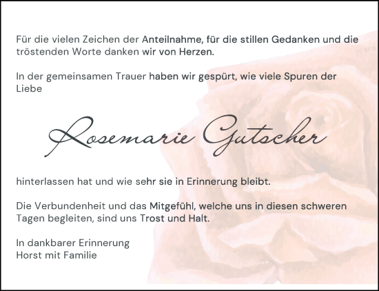 Traueranzeige von Rosemarie Gutscher von Leonberger Kreiszeitung / Strohgäu Extra