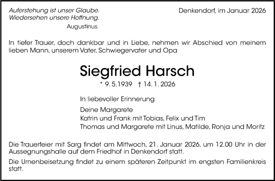 Traueranzeige von Siegfried Harsch von Eßlinger Zeitung