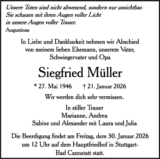 Traueranzeige von Siegfried Müller von Stuttgarter Zeitung / Stuttgarter Nachrichten