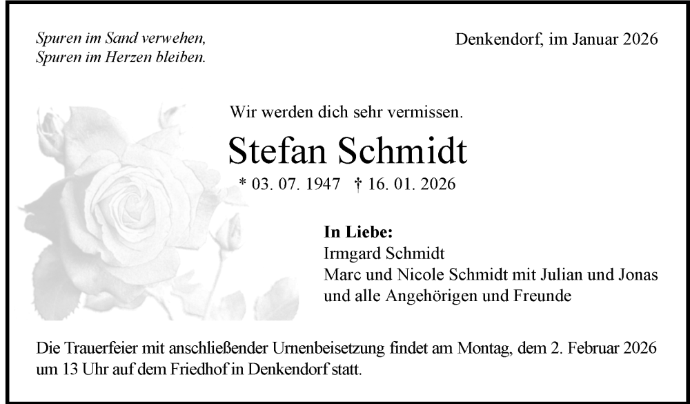  Traueranzeige für Stefan Schmidt vom 23.01.2026 aus Eßlinger Zeitung