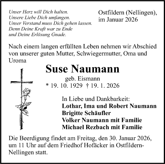 Traueranzeige von Suse Naumann von Eßlinger Zeitung