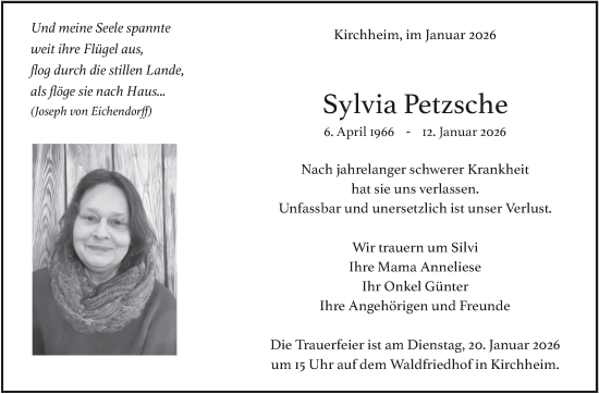 Traueranzeige von Sylvia Petzsche von Eßlinger Zeitung