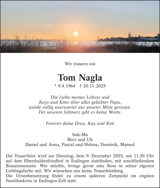 Traueranzeige von Tom Nagla von Stuttgarter Zeitung / Stuttgarter Nachrichten