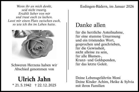 Traueranzeige von Ulrich Jahn von Eßlinger Zeitung