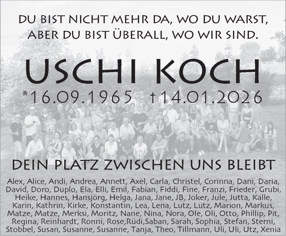  Traueranzeige für Uschi Koch vom 23.01.2026 aus Eßlinger Zeitung