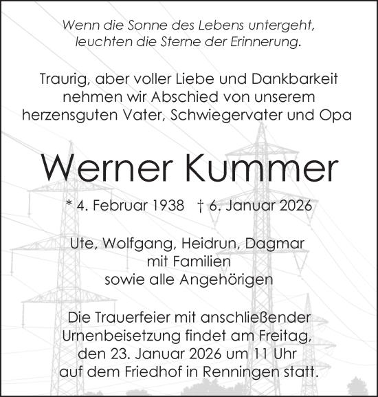 Traueranzeige von Werner Kummer von Leonberger Kreiszeitung / Strohgäu Extra