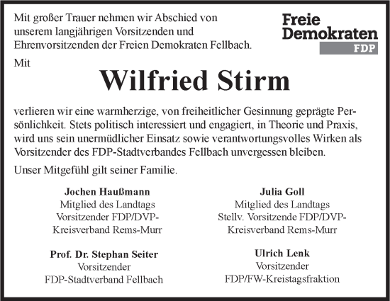 Traueranzeige von Wilfried Stirm von Stuttgarter Zeitung / Stuttgarter Nachrichten