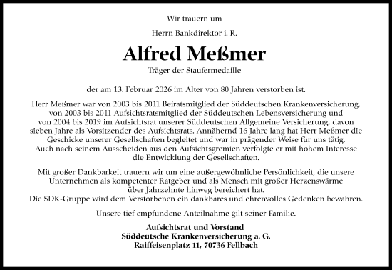 Traueranzeige von Alfred Meßmer von Stuttgarter Zeitung / Stuttgarter Nachrichten