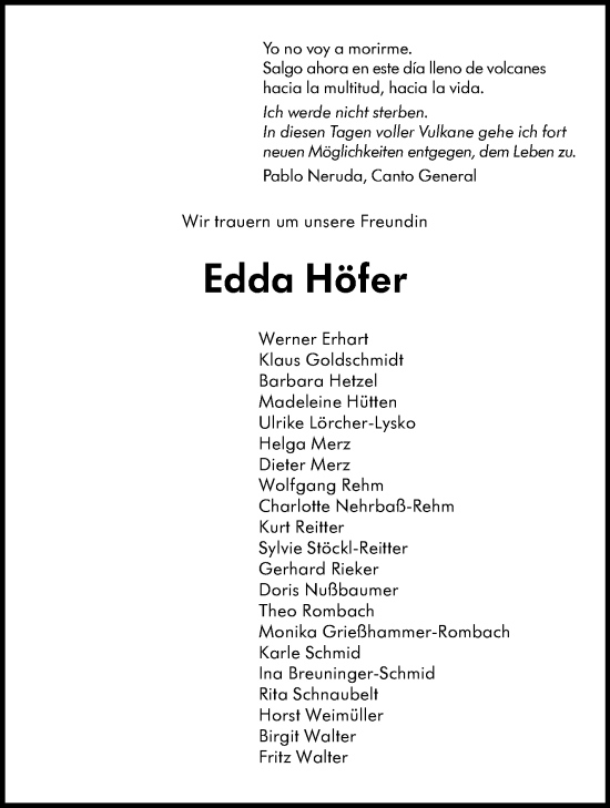 Traueranzeige von Edda Höfer von Eßlinger Zeitung