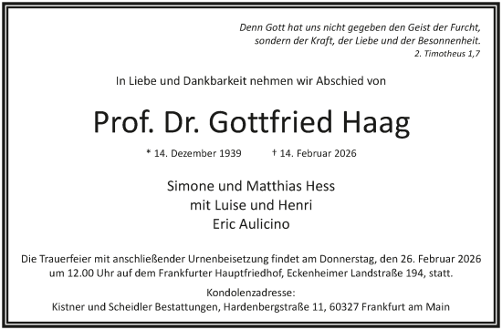 Traueranzeige von Gottfried Haag von Stuttgarter Zeitung / Stuttgarter Nachrichten