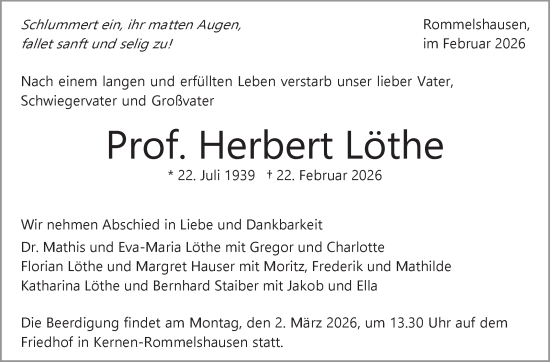 Traueranzeige von Herbert Löthe von Stuttgarter Zeitung / Stuttgarter Nachrichten